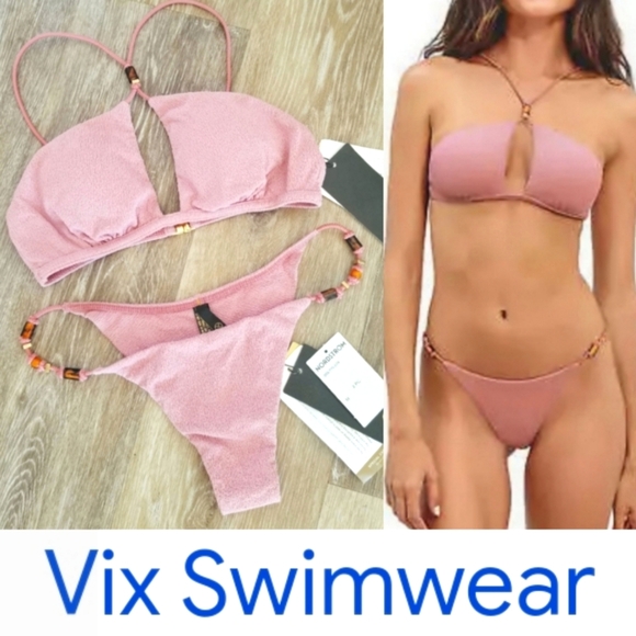 Vix Firenze Nicole Flora Bikini Beaded Tortoise Shell NWT Swim Strapoy Cutout - Picture 1 of 16